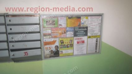 Размещение рекламы в подъезде компании "Бинбанк" в городе гатчина